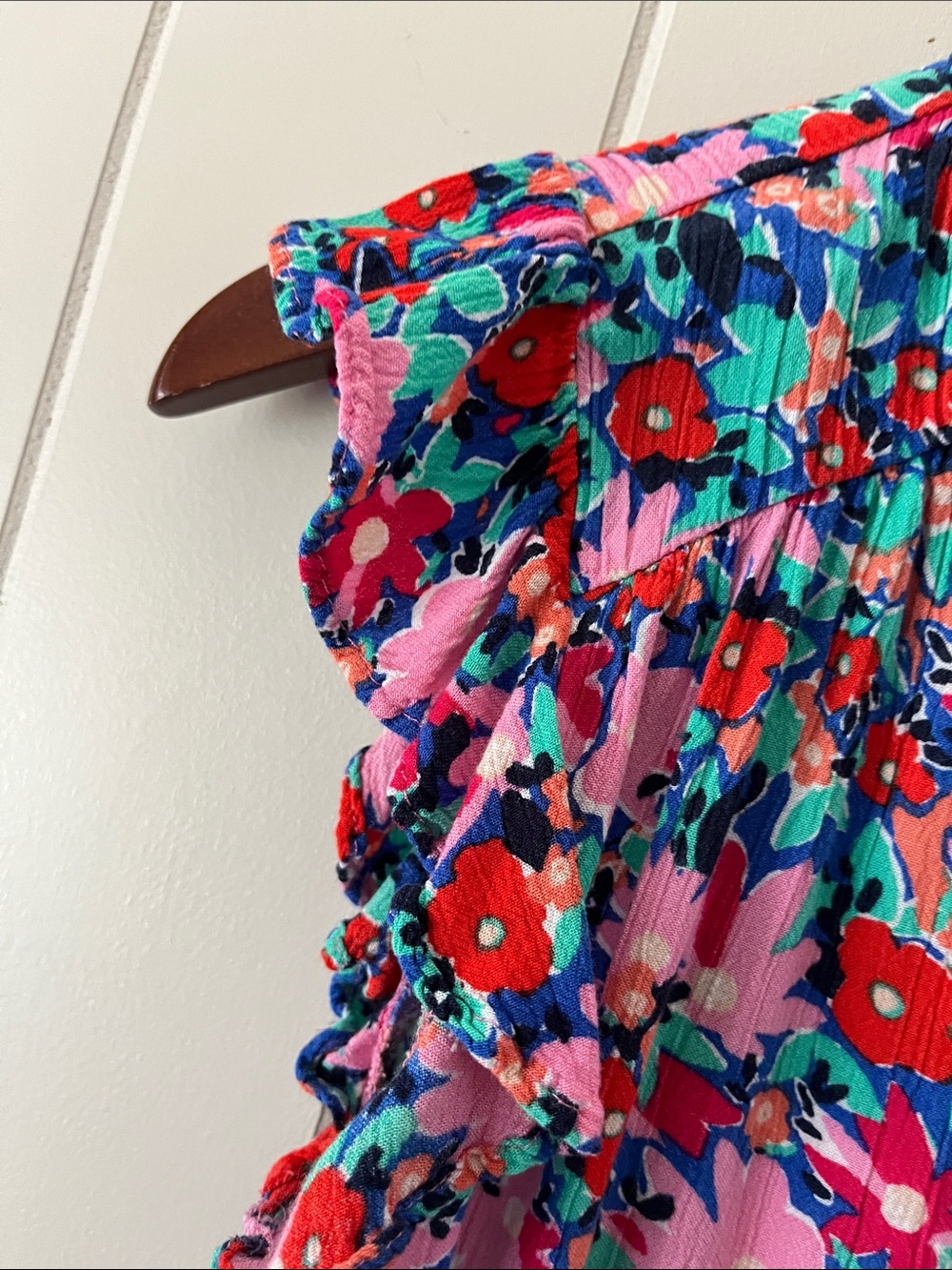 LOFT Pink Floral Ruffle Cap-Sleeve Blouse - Picture 4 of 7